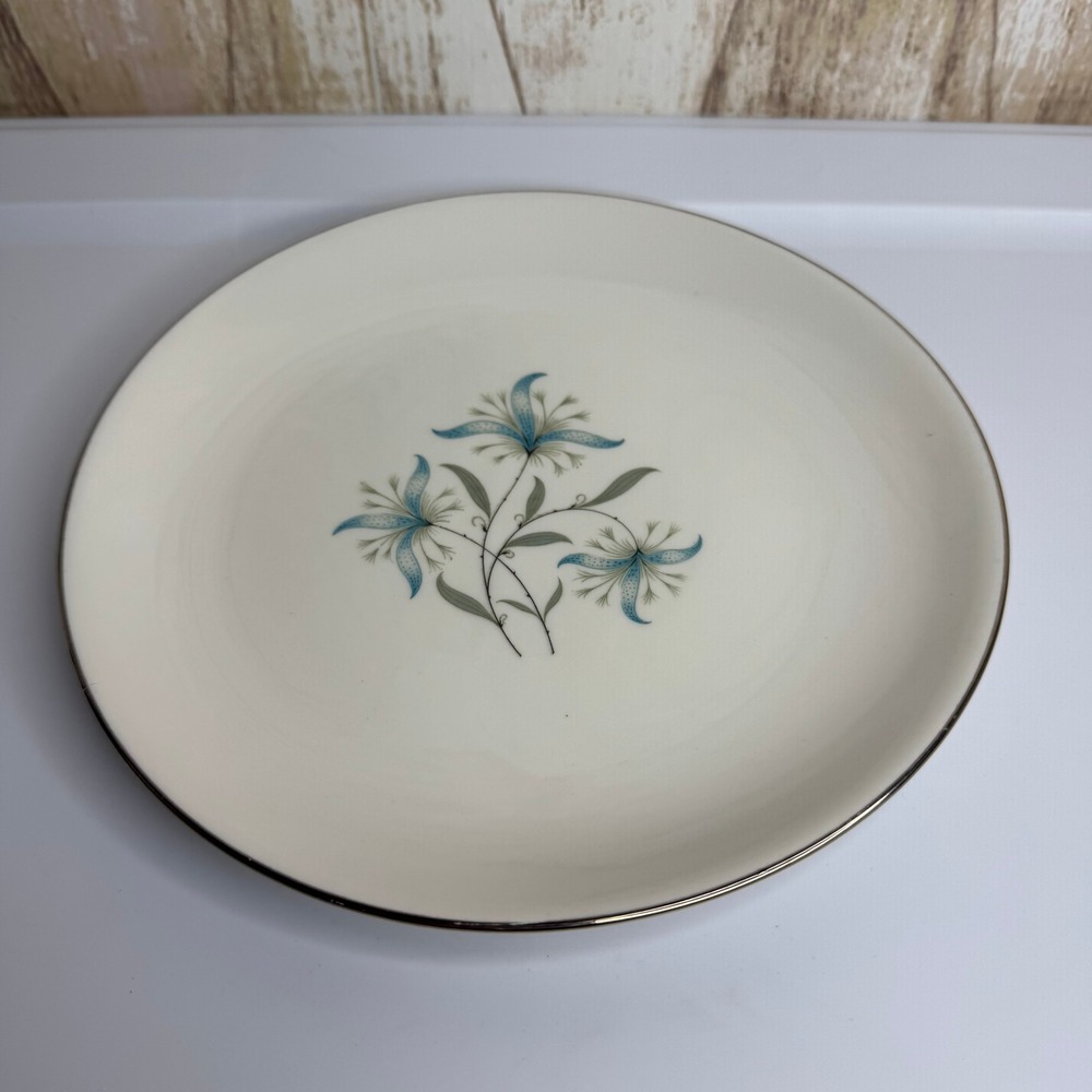 Homer Laughlin Triumph Cynthia Salad Plate Blue Floral Silver Trim USA